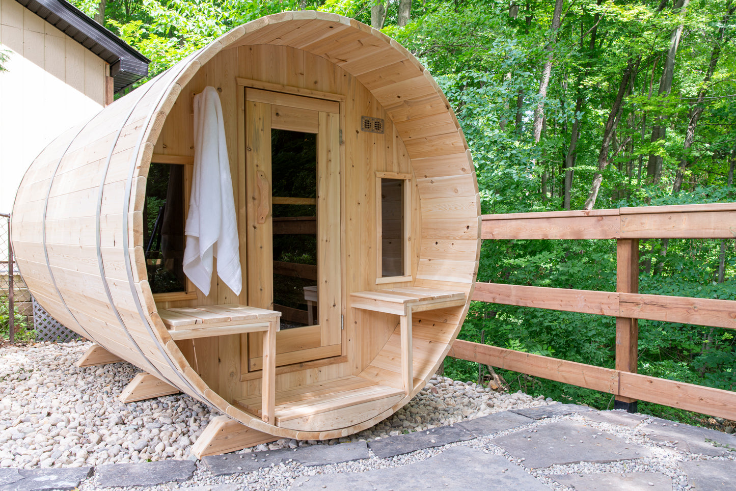 Dundalk Leisurecraft Canadian Timber Tranquility Barrel Electric Sauna | 4 Persons CTC2345E